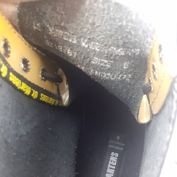 Mustard Yellow Docs, Dr. Martens PATENT LEATHER WATERPROOF Boot Made in England - Picture 9 of 9